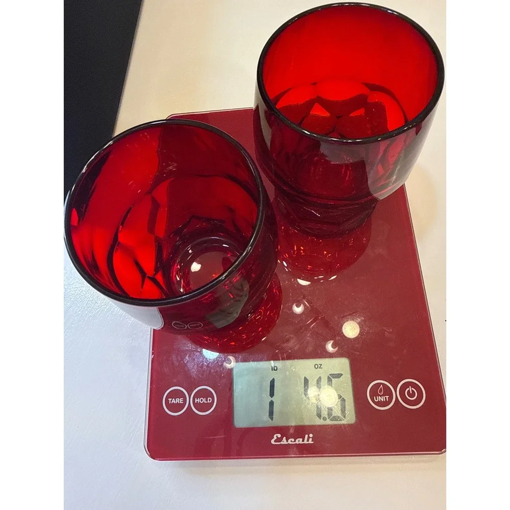 Vintage Ruby Red Textured Faceted Juice Glasses Set of 2 Crimson Tumblers